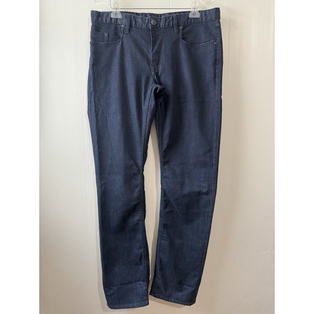 Rare Robert Graham Checkered Jeans Slim Jim Soft Mens 36x34 Leather Patch Blue